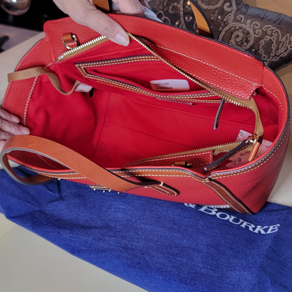 Dooney & Bourke Red Pebbled Leather Shopper Style Arm/Crossbody Bag NWT - Picture 9 of 11